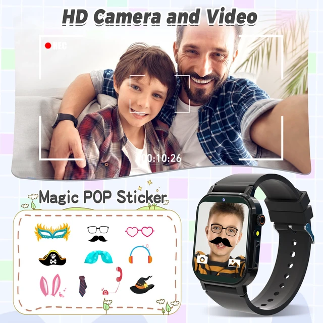 Alt view image 4 of 7 - Kids Smart Watch Boys with 32 Games, Camera, Video, Pedometer, Flashlight 1.69" Kids Game Smartwatch, HD Touch Screen, Music Player, Audiobooks, Alarm Clock, 12/24 hr, Toys Gift for 3-12 Years Old
