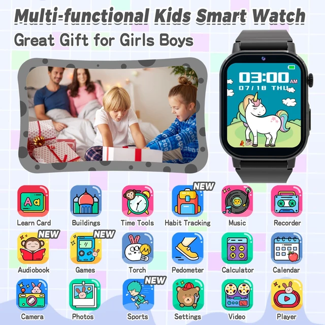 Alt view image 2 of 7 - Kids Smart Watch Boys with 32 Games, Camera, Video, Pedometer, Flashlight 1.69" Kids Game Smartwatch, HD Touch Screen, Music Player, Audiobooks, Alarm Clock, 12/24 hr, Toys Gift for 3-12 Years Old