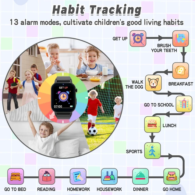 Alt view image 3 of 7 - Kids Smart Watch Boys with 32 Games, Camera, Video, Pedometer, Flashlight 1.69" Kids Game Smartwatch, HD Touch Screen, Music Player, Audiobooks, Alarm Clock, 12/24 hr, Toys Gift for 3-12 Years Old