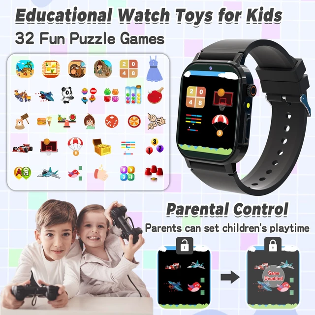Alt view image 5 of 7 - Kids Smart Watch Boys with 32 Games, Camera, Video, Pedometer, Flashlight 1.69" Kids Game Smartwatch, HD Touch Screen, Music Player, Audiobooks, Alarm Clock, 12/24 hr, Toys Gift for 3-12 Years Old