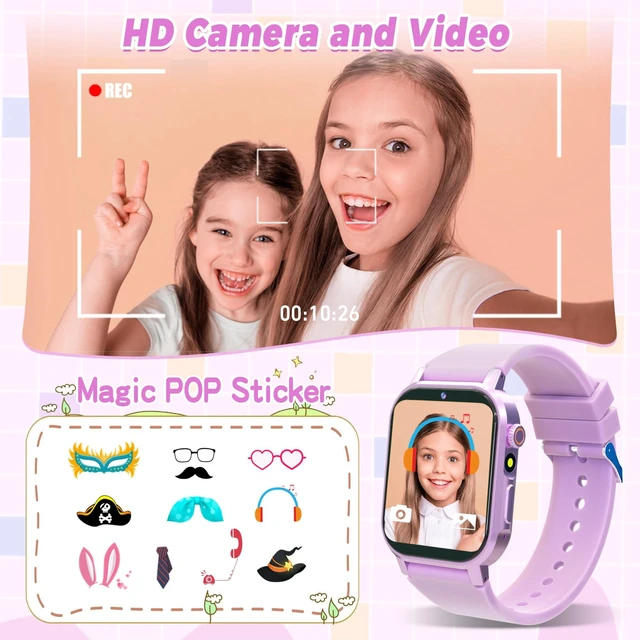Alt view image 3 of 7 - Kids Smart Watches Girls with 32 Puzzle Games, HD Camera, Pedometer 1.69" TouchScreen Watch for Kids, Alarm, Music, Audiobooks, Flashlight,12/24 Hr, Birthday Gifts for Girls Ages 3-12, Purple