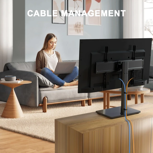 Alt view image 5 of 7 - Universal Swivel TV Stand Base Table Top TV Stand for 32-75 Inch TVs 60 Degree Swivel, 12 Height Adjustable Monitor Mount Stand, Max VESA 600x400mm,Holds up to 99lbs TS204
