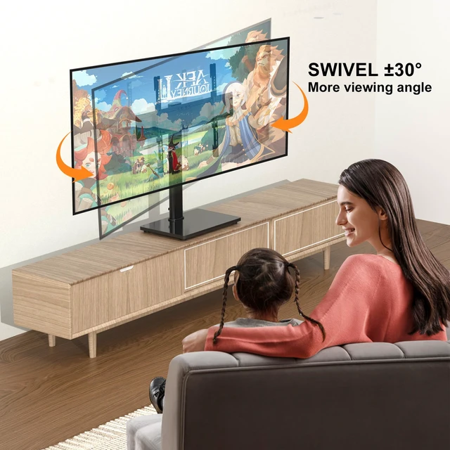 Alt view image 6 of 7 - Universal Swivel TV Stand Base Table Top TV Stand for 32-75 Inch TVs 60 Degree Swivel, 12 Height Adjustable Monitor Mount Stand, Max VESA 600x400mm,Holds up to 99lbs TS204