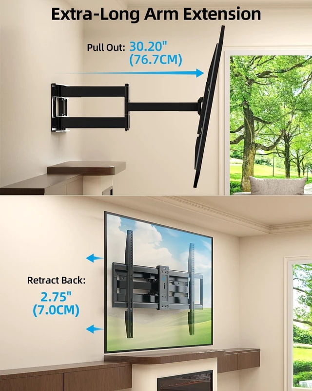 Alt view image 3 of 7 - Heavy Duty Full Motion TV Wall Mount for 65-120" TVs, Max 220lb VESA 900×600mm, fits 12-24" wood studs, tilt, swivel XXL TV bracket with 30" articulating arms for large flat & curved TVs