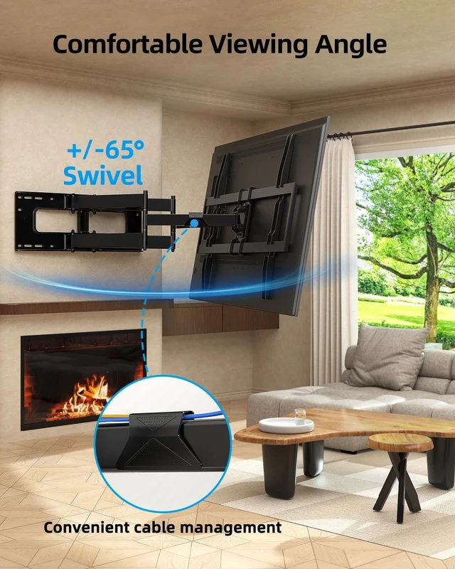 Alt view image 5 of 7 - Heavy Duty Full Motion TV Wall Mount for 65-120" TVs, Max 220lb VESA 900×600mm, fits 12-24" wood studs, tilt, swivel XXL TV bracket with 30" articulating arms for large flat & curved TVs