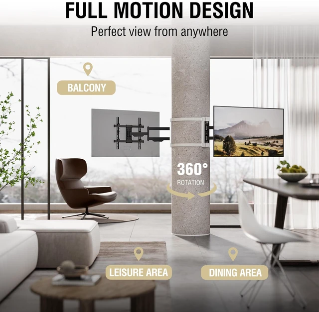 Alt view image 3 of 7 - 32"70" TVs Indoor Full Motion TV Mount Fits Small Pillars & Poles 4"12", No Drill Gazebo & Pergola TV Mount, VESA 400x400, Holds 80 lbs