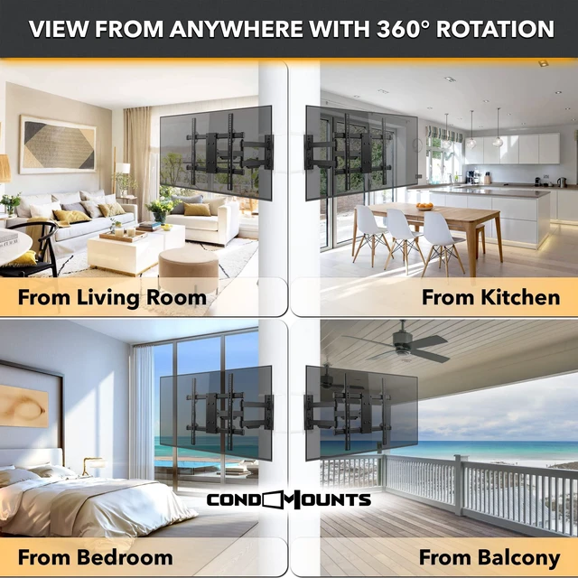 Alt view image 4 of 7 - 32"70" TVs Indoor Full Motion TV Mount Fits Small Pillars & Poles 4"12", No Drill Gazebo & Pergola TV Mount, VESA 400x400, Holds 80 lbs