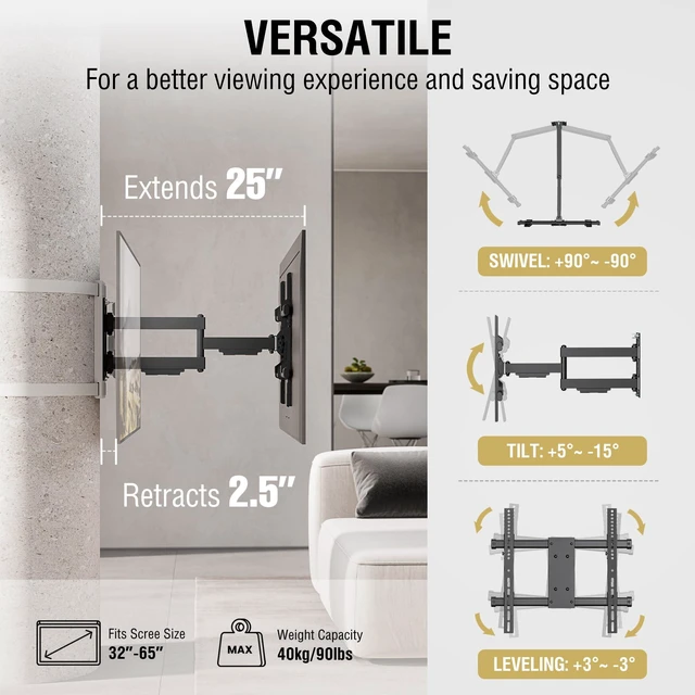 Alt view image 7 of 7 - 32"70" TVs Indoor Full Motion TV Mount Fits Small Pillars & Poles 4"12", No Drill Gazebo & Pergola TV Mount, VESA 400x400, Holds 80 lbs