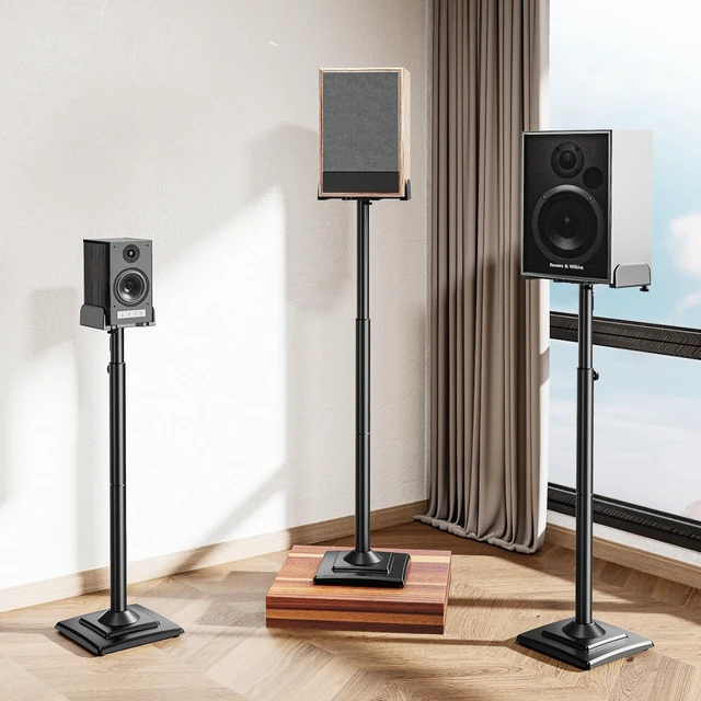Alt view image 2 of 7 - Speaker Stands Pair, 34"-43.3" Height Adjustable, Max 11 lbs, Cable Conceal Speaker Stand for Surround Sound, Sturdy Spring-Loaded Floor Standing for Satellite Rear Bookshelf Speaker