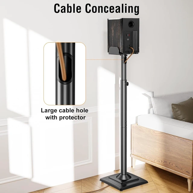 Alt view image 6 of 7 - Speaker Stands Pair, 34"-43.3" Height Adjustable, Max 11 lbs, Cable Conceal Speaker Stand for Surround Sound, Sturdy Spring-Loaded Floor Standing for Satellite Rear Bookshelf Speaker