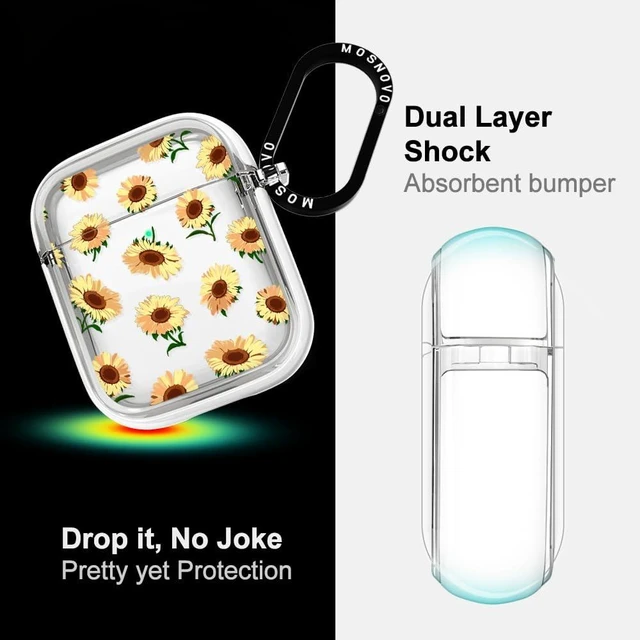 Alt view image 4 of 6 - for AirPods 1/2 Case, Sunflowers, Clear/White Durable, Anti Slip, Shockproof Dual Layer, Hard Cover, Luxe Metal Ring, Clear Protective Case, Floral, Women & Girls
