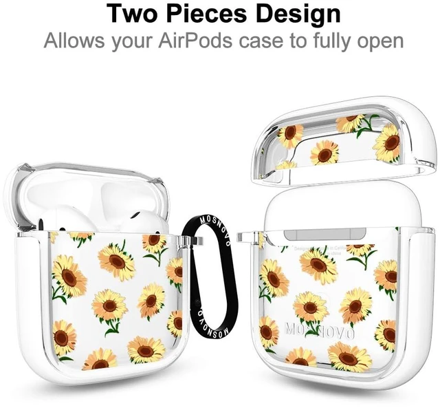 Alt view image 2 of 6 - for AirPods 1/2 Case, Sunflowers, Clear/White Durable, Anti Slip, Shockproof Dual Layer, Hard Cover, Luxe Metal Ring, Clear Protective Case, Floral, Women & Girls