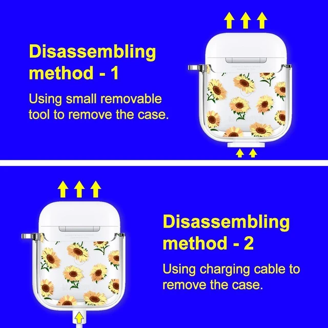 Alt view image 6 of 6 - for AirPods 1/2 Case, Sunflowers, Clear/White Durable, Anti Slip, Shockproof Dual Layer, Hard Cover, Luxe Metal Ring, Clear Protective Case, Floral, Women & Girls
