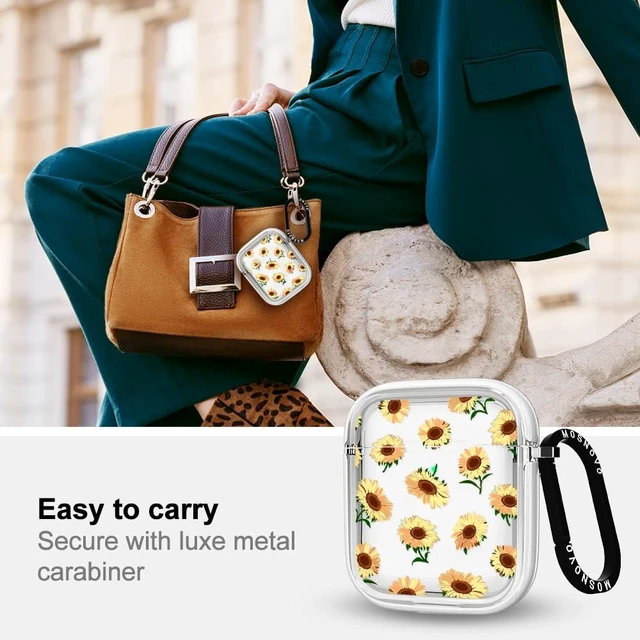 Alt view image 3 of 6 - for AirPods 1/2 Case, Sunflowers, Clear/White Durable, Anti Slip, Shockproof Dual Layer, Hard Cover, Luxe Metal Ring, Clear Protective Case, Floral, Women & Girls
