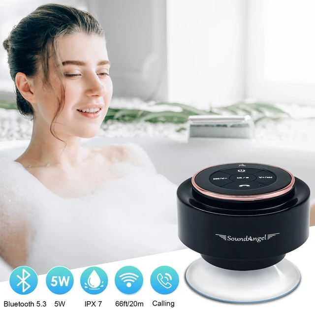 Alt view image 7 of 7 - Pro Shower Speaker (Upgraded) Certified IPX7 Waterproof Bluetooth Premium, 8W Crystal Sound&Rich Bass, 15H Playtime, with Suction Cup, Silicone Lanyard, Ideal Gifts - SoundAngel Mate (2 Gen)