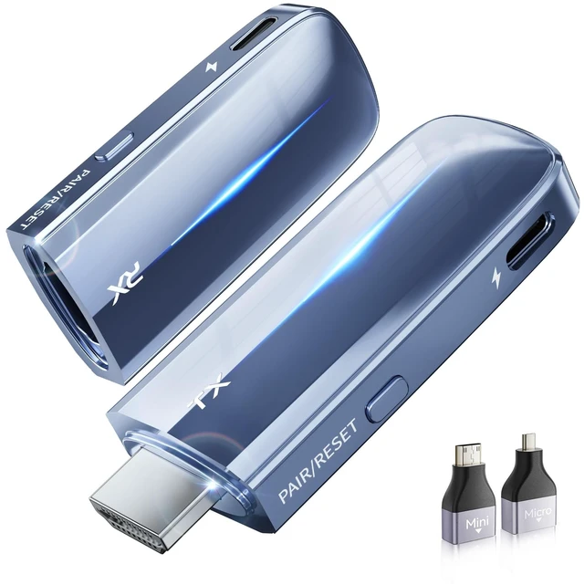Main image of Wireless HDMI Transmitter and Receiver 400FT/120M, LDS Antenna Low-Latency Dual-Band 5.8+2.4G, 4K Decode 10Bit 1.08 Billion Hues Display Video and Audio to Monitor from Projector/TV (Blue)