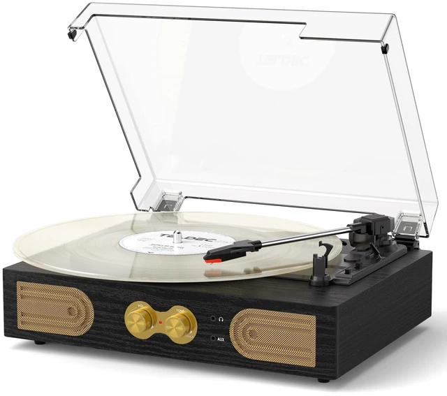 Main image of Vinyl Record Player with Speakers, Bass Control, 3-Speed Turntable
