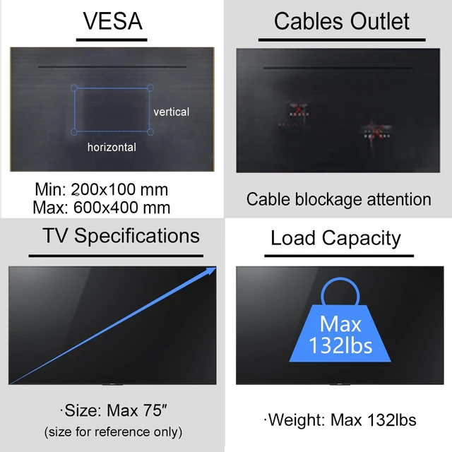 Alt view image 6 of 7 - Ceiling TV Wall Mount Fits 37-75 inch LCD LED Plasma Monitor Flat Panel Screen Display with VESA 600x400 (Max) Loaded up to 132lbs Height Adjustable MC5602