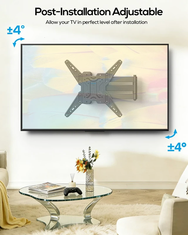 Alt view image 5 of 7 - Corner TV Wall Mount Long Arm Full Motion for 42 50 55 65 inch TVs UL Listed, Fit 32-65" TV, Hold 80lbs, Swivel 180°, Tilt +/-10°, Level +/-4°, 29" Arm Extension, VESA400x400mm, Single Stud