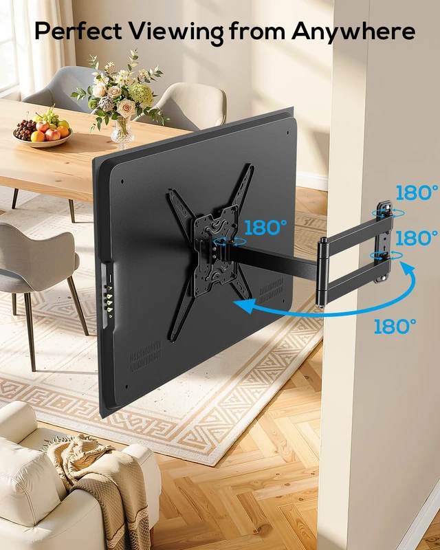 Alt view image 7 of 7 - Corner TV Wall Mount Long Arm Full Motion for 42 50 55 65 inch TVs UL Listed, Fit 32-65" TV, Hold 80lbs, Swivel 180°, Tilt +/-10°, Level +/-4°, 29" Arm Extension, VESA400x400mm, Single Stud