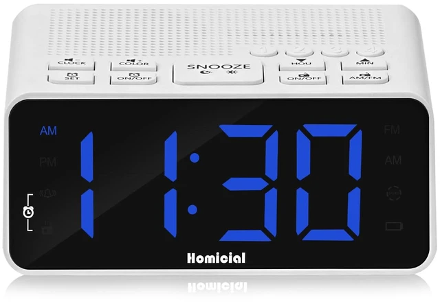 Main image of Digital Alarm Clock Radio with AM/FM Radio, Multi-Colors 1.4 LED Digits, Preset, Sleep Timer and Clear Display with Dimmer for Bedroom Bedside, Outlet Powered with Battery Backup (White)