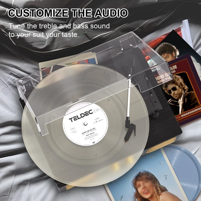 Alt view image 7 of 7 - Vinyl Record Player with Speakers, Bass Control, 3-Speed Turntable