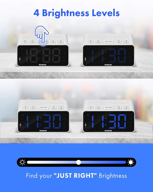 Alt view image 4 of 7 - Digital Alarm Clock Radio with AM/FM Radio, Multi-Colors 1.4 LED Digits, Preset, Sleep Timer and Clear Display with Dimmer for Bedroom Bedside, Outlet Powered with Battery Backup (White)