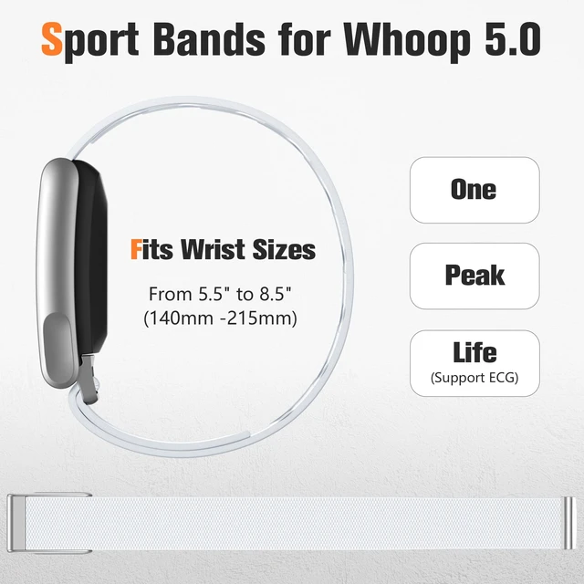 Alt view image 2 of 7 - Sport Band Compatible with Whoop 5.0 Bands One, Peak and Life/MG, Breathable Adjustable Elastic Replacement Soft Nylon Strap Accessories for Whoop Band 5.0 Fitness Tracker, White