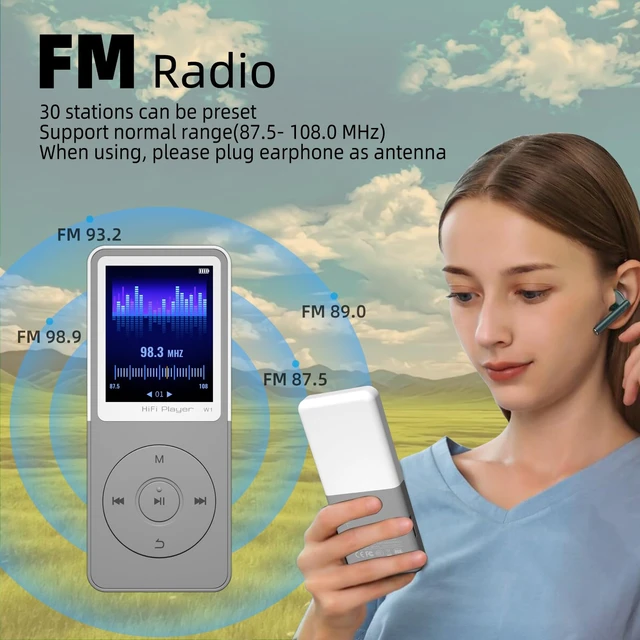 Alt view image 7 of 7 - MP3 Player with Bluetooth 5.3, 1.8" Screen, Color-Block Music Player with FM Radio, Voice Recorder, A-B Repeat, Resume Playback and Up to 128GB microSD for Running and Travel,Grey,64GB