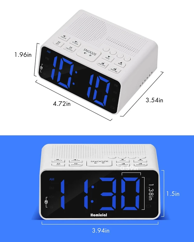 Alt view image 7 of 7 - Digital Alarm Clock Radio with AM/FM Radio, Multi-Colors 1.4 LED Digits, Preset, Sleep Timer and Clear Display with Dimmer for Bedroom Bedside, Outlet Powered with Battery Backup (White)