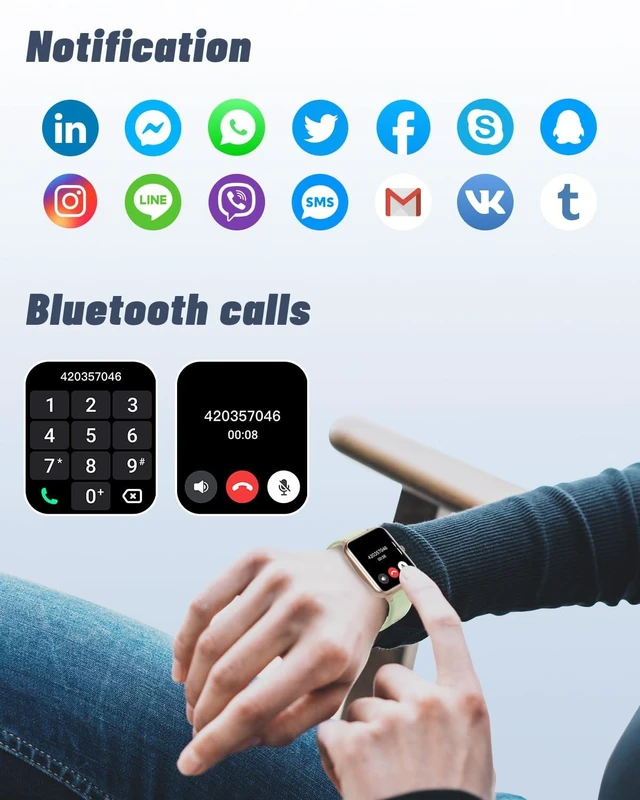 Alt view image 2 of 7 - Smart Watch for Men Women, Bluetooth Call, for iPhone Android Aqua GD 1.8" Fitness Tracker, Heart Rate/Sleep Monitor, Steps Calories Counter, 100+ Sport Types, 200+ Watch Faces, IP68 waterproof