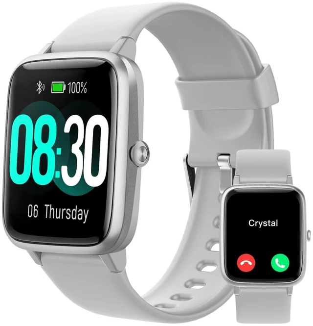 Main image of Smart Watch for Men Women, Bluetooth Call, for iPhone Android Gray 1.8" Fitness Tracker, Heart Rate/Sleep Monitor, Steps Calories Counter, 100+ Sport Types, 200+ Watch Faces, IP68 waterproof