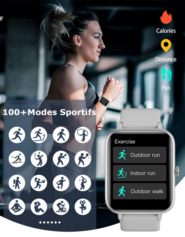 Alt view image 2 of 7 - Smart Watch for Men Women, Bluetooth Call, for iPhone Android Gray 1.8" Fitness Tracker, Heart Rate/Sleep Monitor, Steps Calories Counter, 100+ Sport Types, 200+ Watch Faces, IP68 waterproof