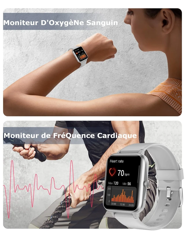 Alt view image 3 of 7 - Smart Watch for Men Women, Bluetooth Call, for iPhone Android Gray 1.8" Fitness Tracker, Heart Rate/Sleep Monitor, Steps Calories Counter, 100+ Sport Types, 200+ Watch Faces, IP68 waterproof