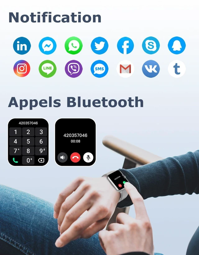 Alt view image 6 of 7 - Smart Watch for Men Women, Bluetooth Call, for iPhone Android Gray 1.8" Fitness Tracker, Heart Rate/Sleep Monitor, Steps Calories Counter, 100+ Sport Types, 200+ Watch Faces, IP68 waterproof