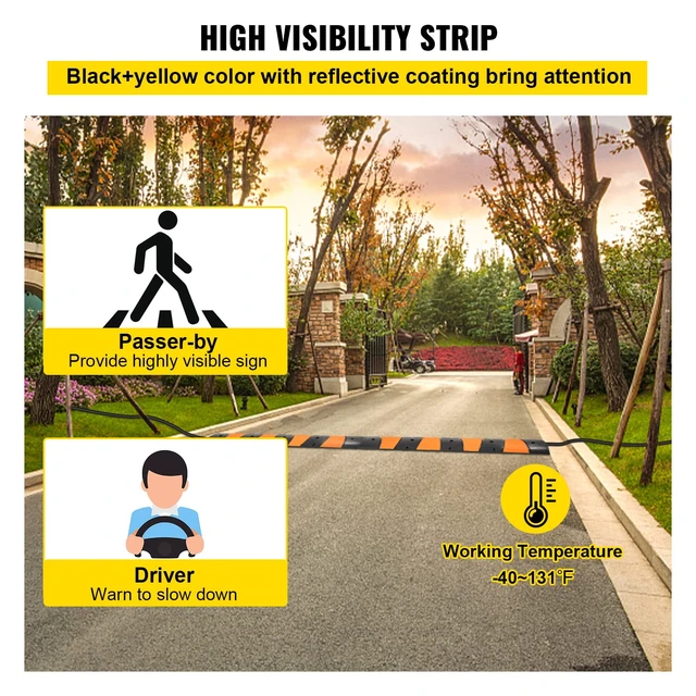 Alt view image 5 of 7 - 2 Pack 6 FT Rubber Speed Bump Heavy Duty 2 Channel 72.8" x 12.2" x 2.2", Modular Traffic Driveway Speed Hump, 22,000 lbs/Axle Capacity Cord Cover, for Asphalt, Concrete, Gravel