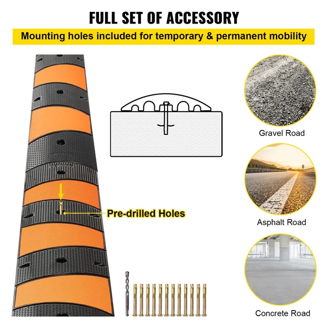 Alt view image 6 of 7 - 2 Pack 6 FT Rubber Speed Bump Heavy Duty 2 Channel 72.8" x 12.2" x 2.2", Modular Traffic Driveway Speed Hump, 22,000 lbs/Axle Capacity Cord Cover, for Asphalt, Concrete, Gravel