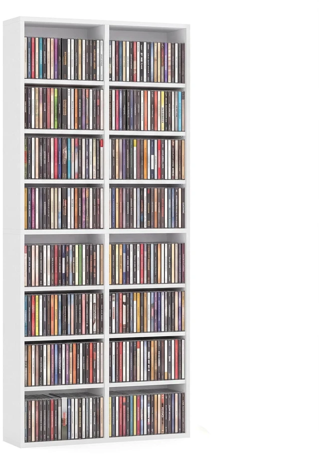 Main image of DVD Shelf, 16-Shelf Wide CD Rack, White 12 Adjustable Shelves, DVD Storage Shelf, Easy Assembly, Media Shelf for CD, Bluray Game Disc