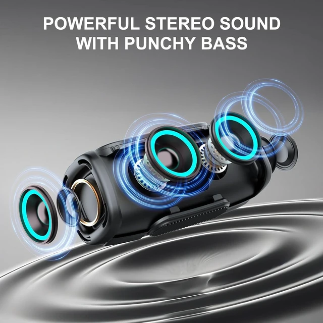 Alt view image 4 of 7 - 2026 Outdoor Bluetooth BT5.4 Speaker: 75W Loud Sound, IPX7 Waterproof with 40H Playtime, Bass, TWS, 6000mAh Portable Wireless Speakers with RBG Light Show for House, Party, Projector, Beach