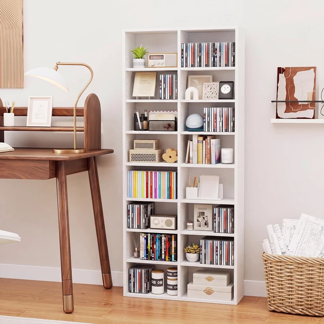 Alt view image 7 of 7 - DVD Shelf, 16-Shelf Wide CD Rack, White 12 Adjustable Shelves, DVD Storage Shelf, Easy Assembly, Media Shelf for CD, Bluray Game Disc