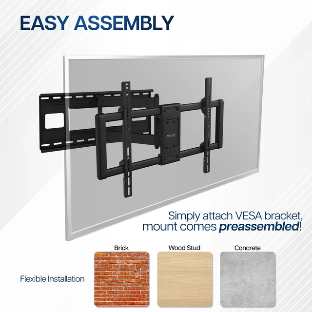 Alt view image 7 of 7 - Black 2-Stud TV Wall Mount for 43-85 in Screens, MOUNT-VW085M Heavy Duty, Fits LCD LED Flat & Curved Screens, Extended Arm Swivel Mount, Max VESA 600x400mm, Holds 176 lbs