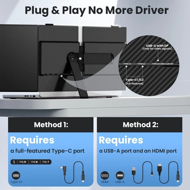 Alt view image 5 of 7 - Laptop Screen Extender, 14-Inch Ultra-Thin & Lightweight, 1080P FHD Portable Travel Monitor, Plug & Play, Laptop Extended Monitor Portable for 13-17 Inch Laptops, Compatible with Win/Mac/Chrome/Linux