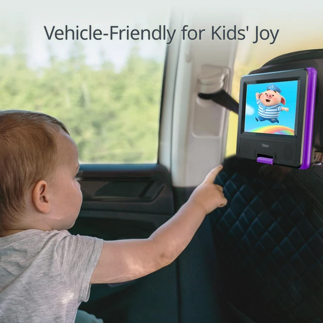 Alt view image 7 of 7 - 9.5" Portable DVD Player, 7.5" Swivel Screen, Kids Car Travel, Purple 46h battery, TV sync, SD card, USB, multiple disc formats, road trips, flights, bedrooms, family travel