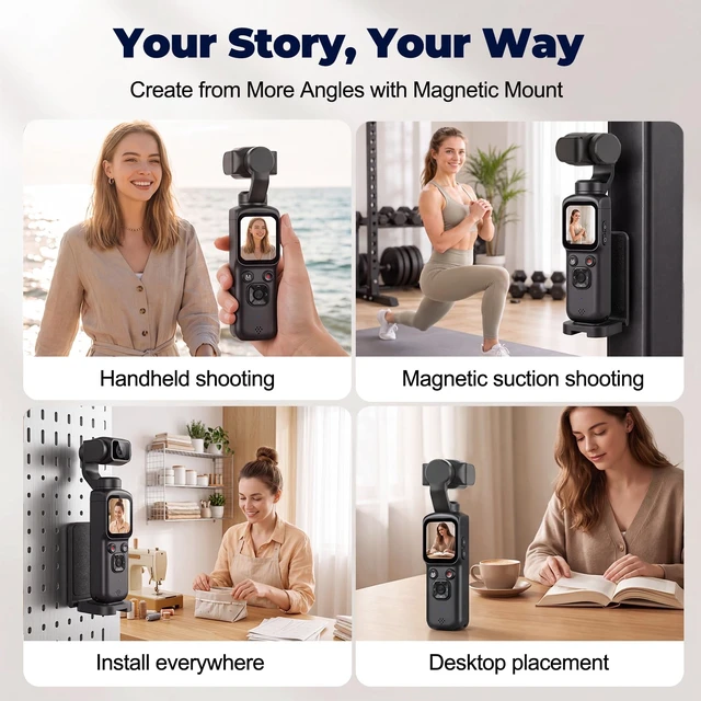 Alt view image 2 of 7 - 4K Vlogging Camera with Magnetic Mount, AI Face Tracking & WiFi Face-Detection Tracking, one-touch front/selfie view, Type-C charging, webcam mode, and Class 10 cards up to 256GB