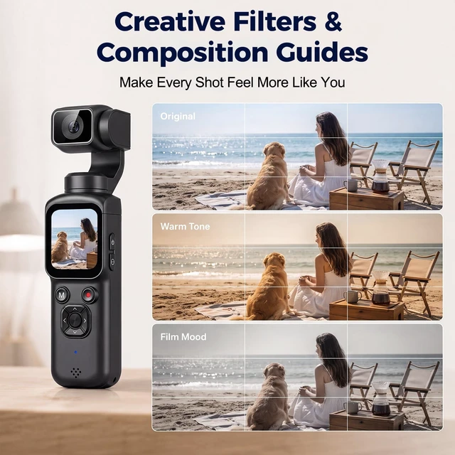 Alt view image 4 of 7 - 4K Vlogging Camera with Magnetic Mount, AI Face Tracking & WiFi Face-Detection Tracking, one-touch front/selfie view, Type-C charging, webcam mode, and Class 10 cards up to 256GB