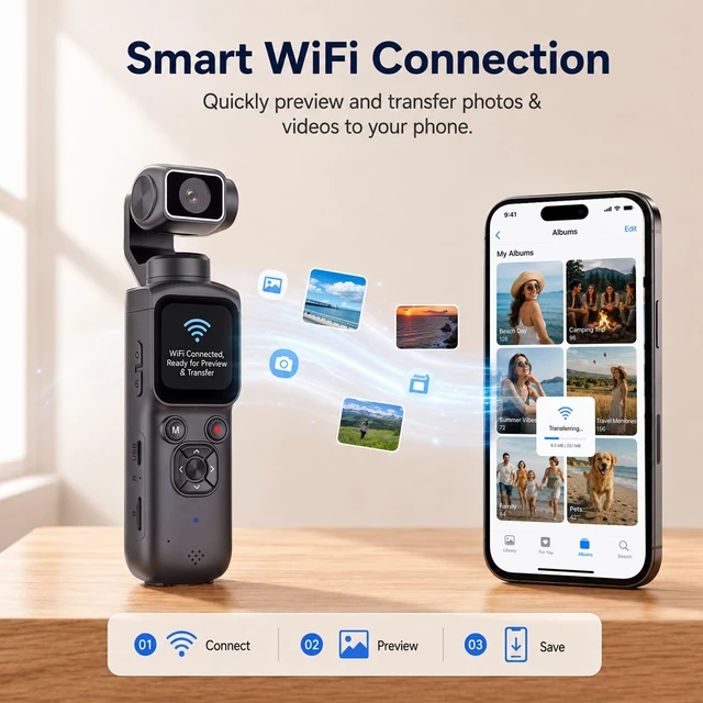Alt view image 5 of 7 - 4K Vlogging Camera with Magnetic Mount, AI Face Tracking & WiFi Face-Detection Tracking, one-touch front/selfie view, Type-C charging, webcam mode, and Class 10 cards up to 256GB