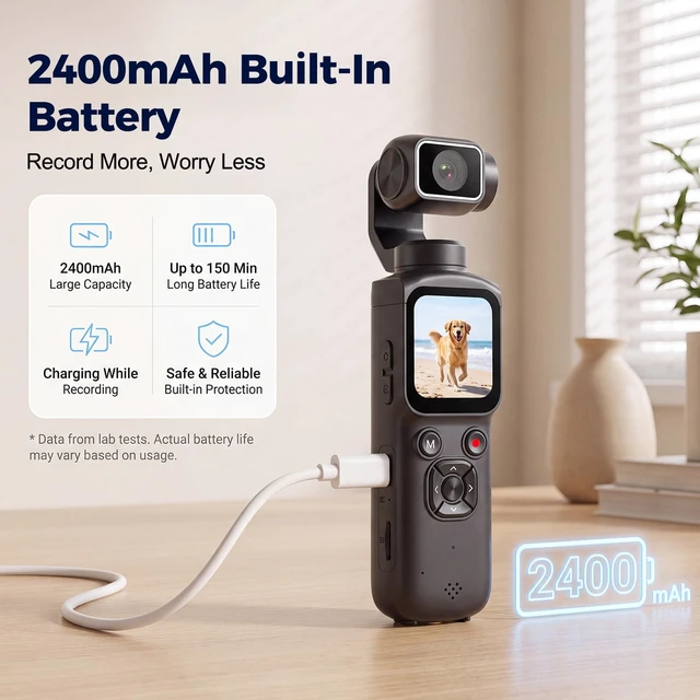 Alt view image 6 of 7 - 4K Vlogging Camera with Magnetic Mount, AI Face Tracking & WiFi Face-Detection Tracking, one-touch front/selfie view, Type-C charging, webcam mode, and Class 10 cards up to 256GB