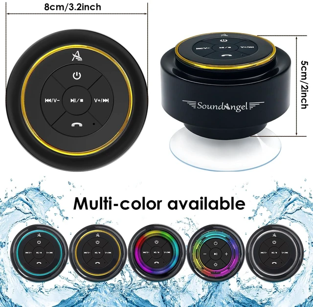 Alt view image 6 of 7 - Pro Shower Speaker (Upgraded) Certified IPX7 Waterproof Bluetooth Premium, 8W Crystal Sound&Rich Bass, 15H Playtime, with Suction Cup, Silicone Lanyard, Ideal Gifts - SoundAngel Mate (2 Gen)