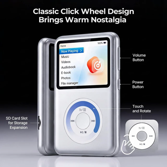 Alt view image 2 of 7 - 64GB Mp3 Player with Bluetooth, Lossless DSD DAC FLAC Support, Y2 Classic Dedicated Music Player with Playlists and FM Radio, Nostalgia Design, Supports up to 2TB Silver