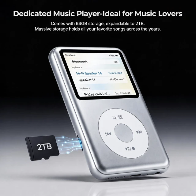 Alt view image 6 of 7 - 64GB Mp3 Player with Bluetooth, Lossless DSD DAC FLAC Support, Y2 Classic Dedicated Music Player with Playlists and FM Radio, Nostalgia Design, Supports up to 2TB Silver